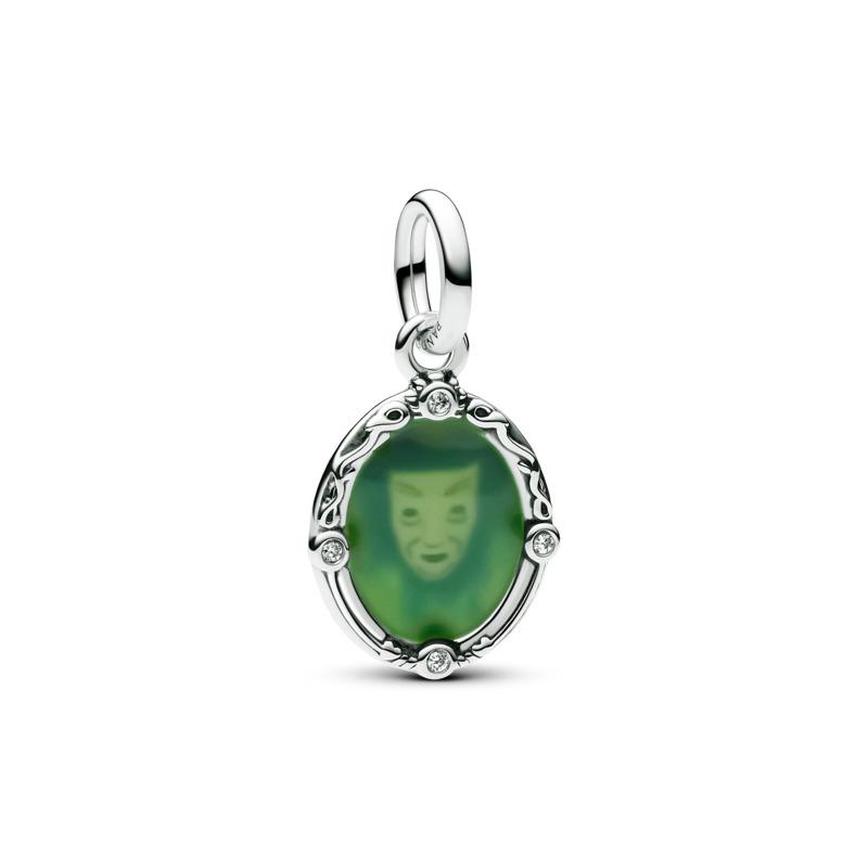 Disney Snow White mirror sterling silver dangle with clear cubic zirconia and color changing enamel