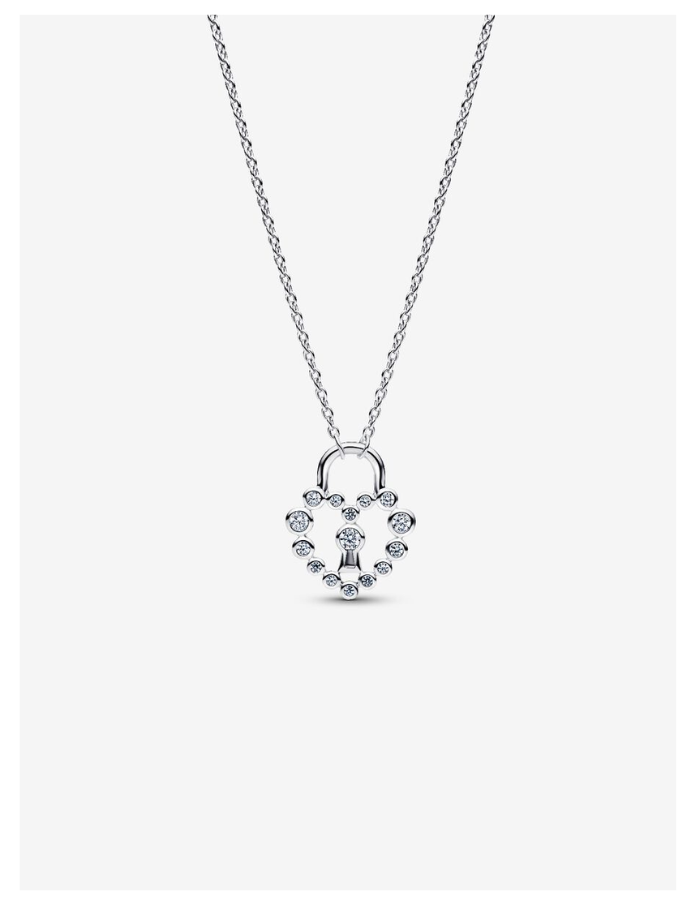 Heart padlock sterling silver pendant necklace with clear cubic zirconia