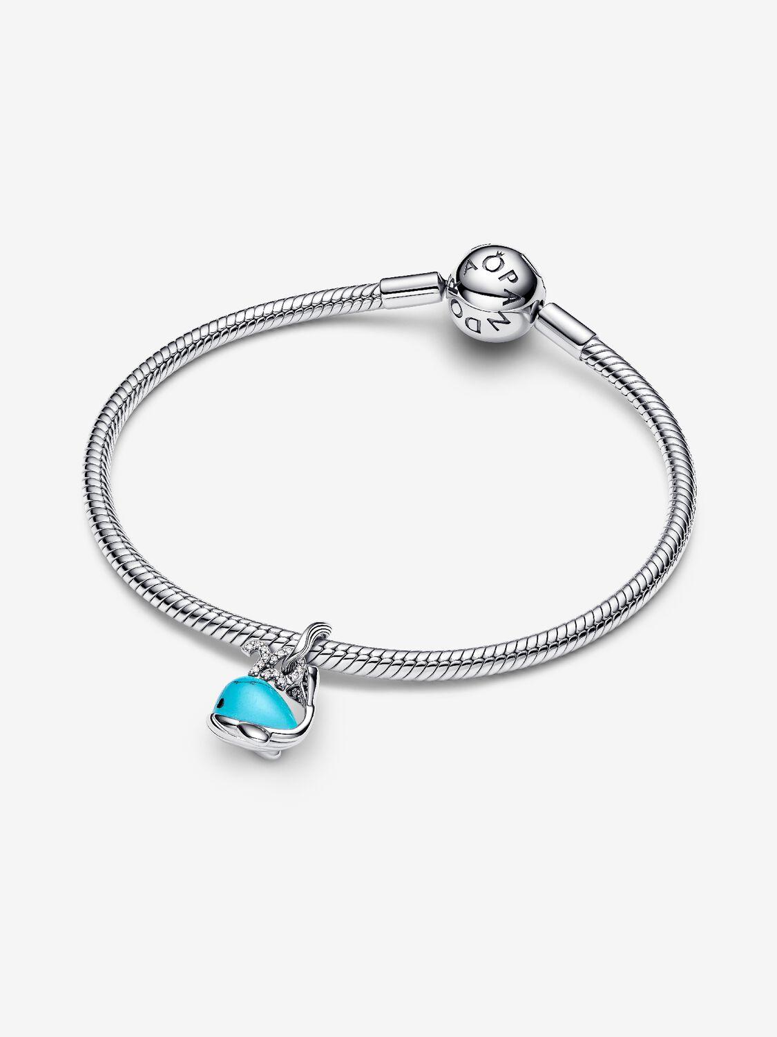 Whale sterling silver dangle with clear cubic zirconia, imitation turquoise and black enamel