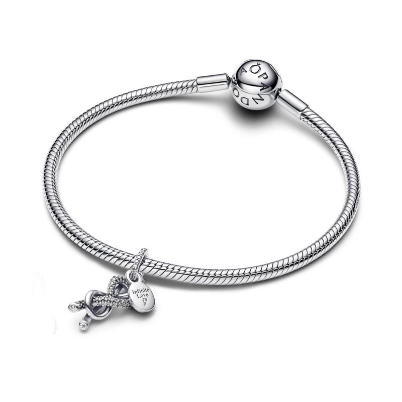 Infinity knot sterling silver double dangle clear cubic zirconia