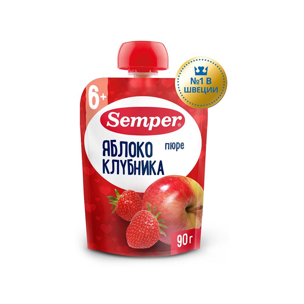 Пюре Semper яблоко клубника 6м+ 90 гр