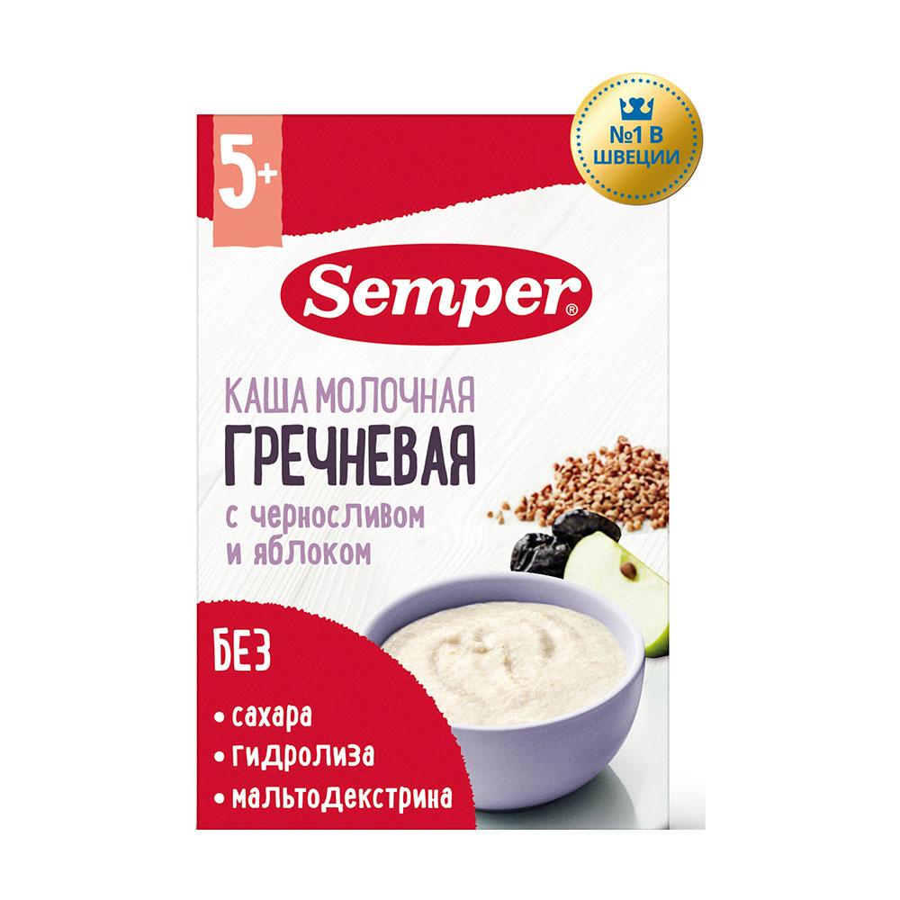 Каша Semper молочная гречневая чернослив яблоко 5м+ 180 гр