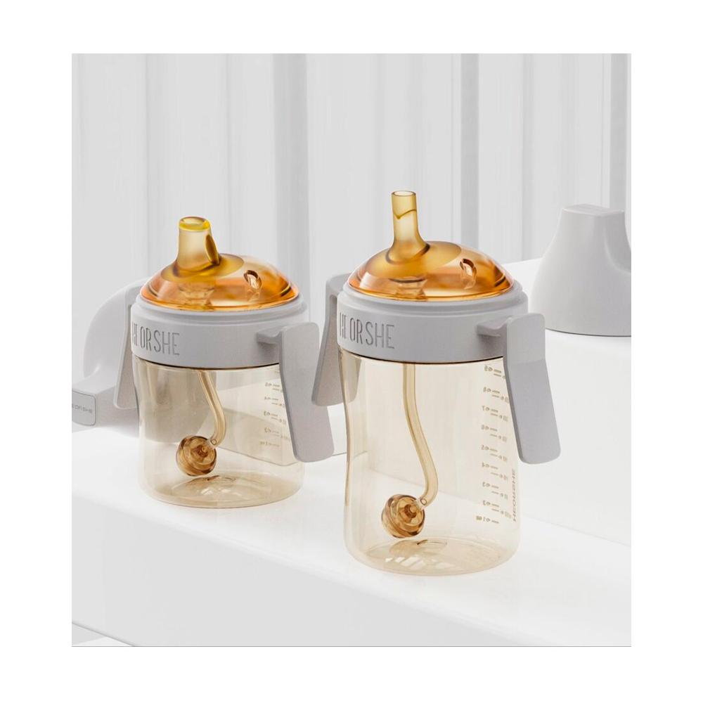 Поильник детский с ручками HEORSHE серый 6м+ 210мл