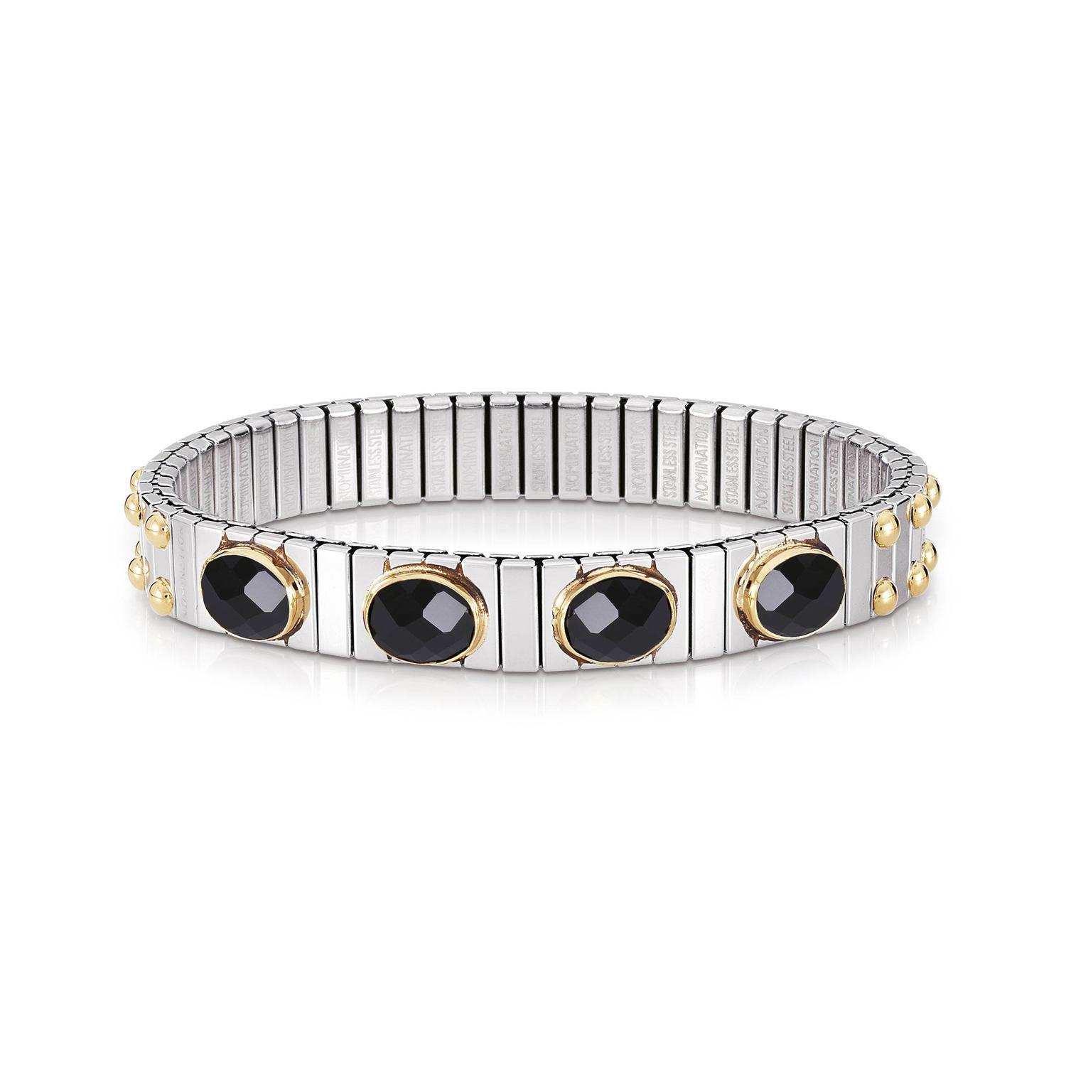 EXTENSION bracelet (M) in stainless steel with 18k gold and faceted Cubic Zirconia (Black)