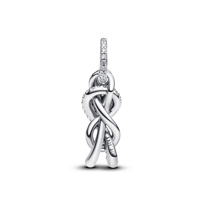 Infinity knot sterling silver double dangle clear cubic zirconia