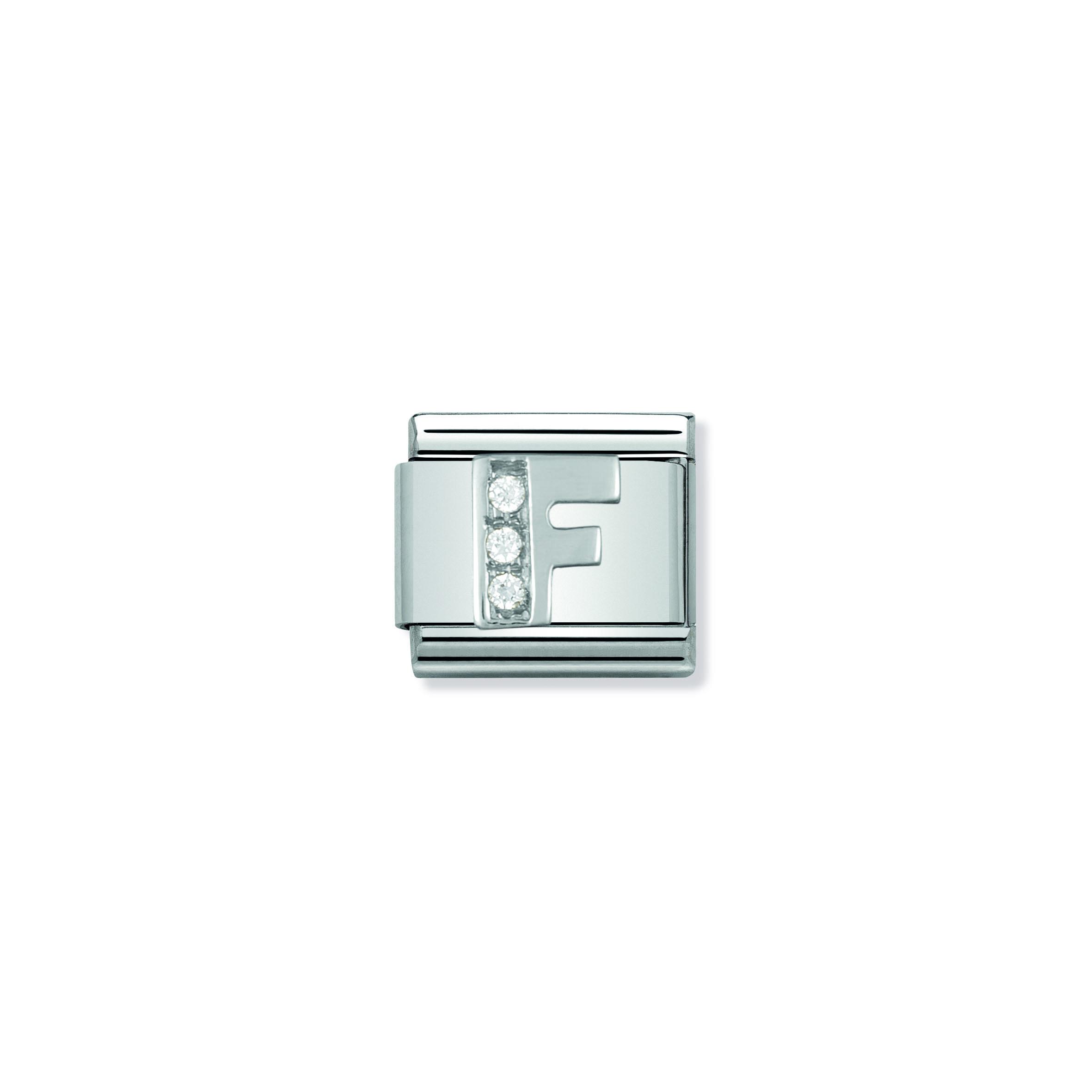 Composable Classic ALPHABETH stainless steel  Cub  zirc and 925 sterling silver (06_F)