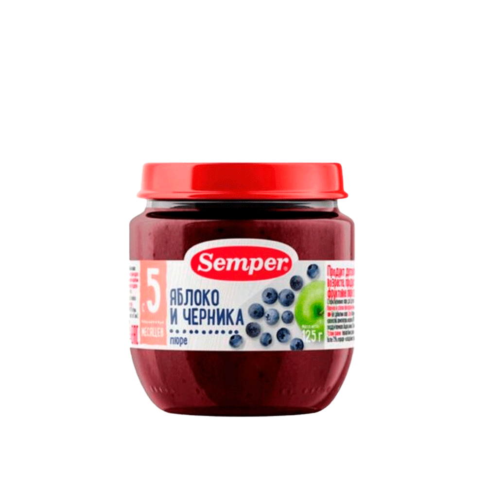 Пюре Semper, яблоко и черника, 125 гр