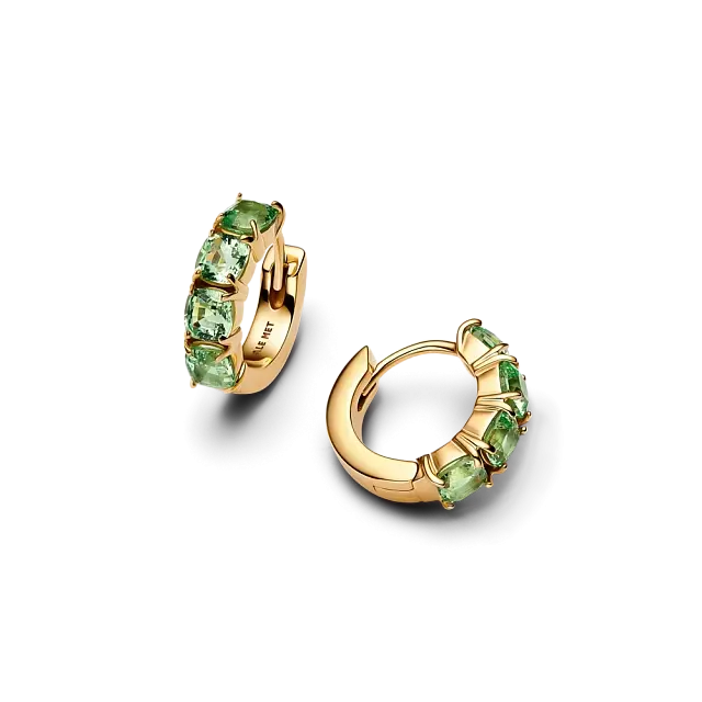 14k gold-plated hoop earrings with mint green crystal
