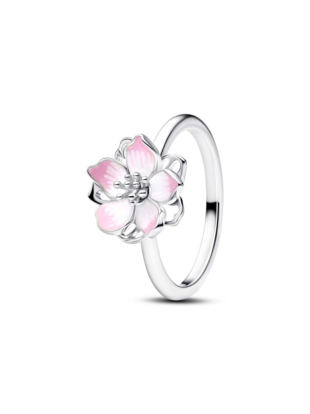 Cherry blossom sterling silver ring with shaded pink enamel