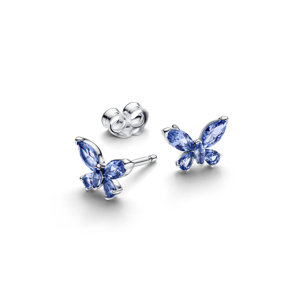 Butterfly sterling silver stud earrings with cornflower blue crystal Butterfly sterling silver stud earrings with cornflower blue crystal