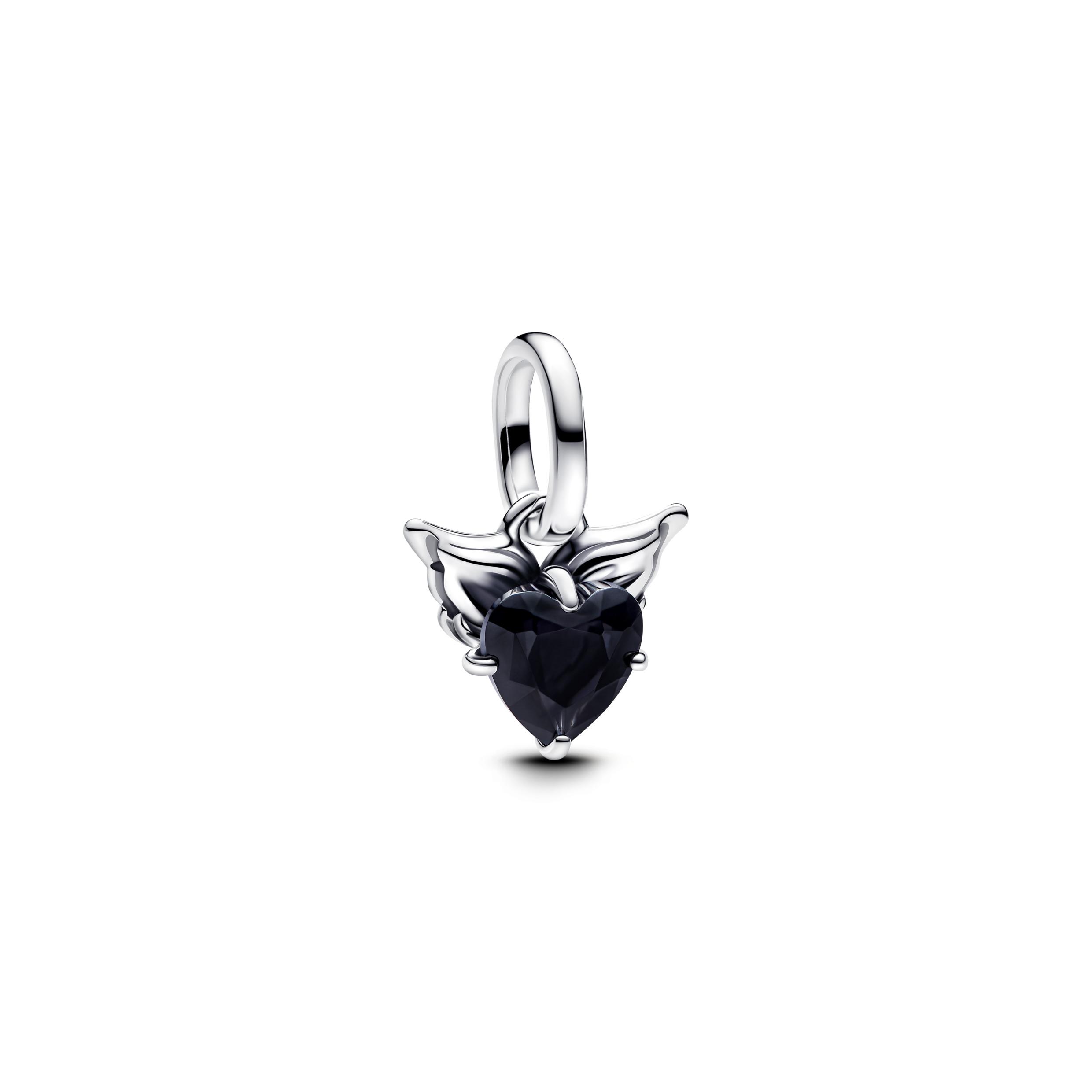 Winged heart sterling silver mini dangle with black crystal