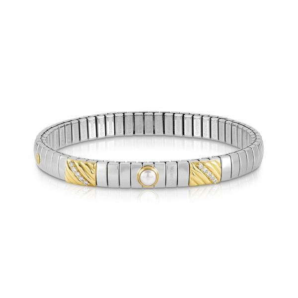 N.Y. bracelets S Steel, 18k gold and Cubic zirconia and Stone (2P) (WHITE PEARL)