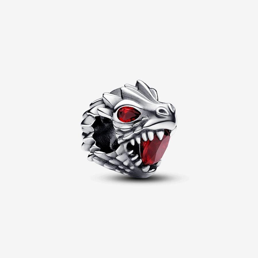 Шарм из стерлингового серебра "Game of Thrones" с головой дракона и красными кристаллом сальсы