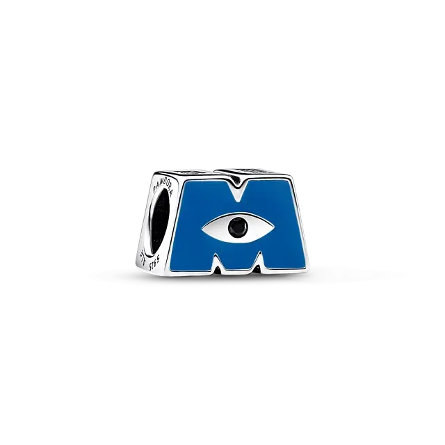 Шарм из стерлингового серебра с логотипом Disney Pixar Monsters Inc, синей эмалью и черными кристаллом