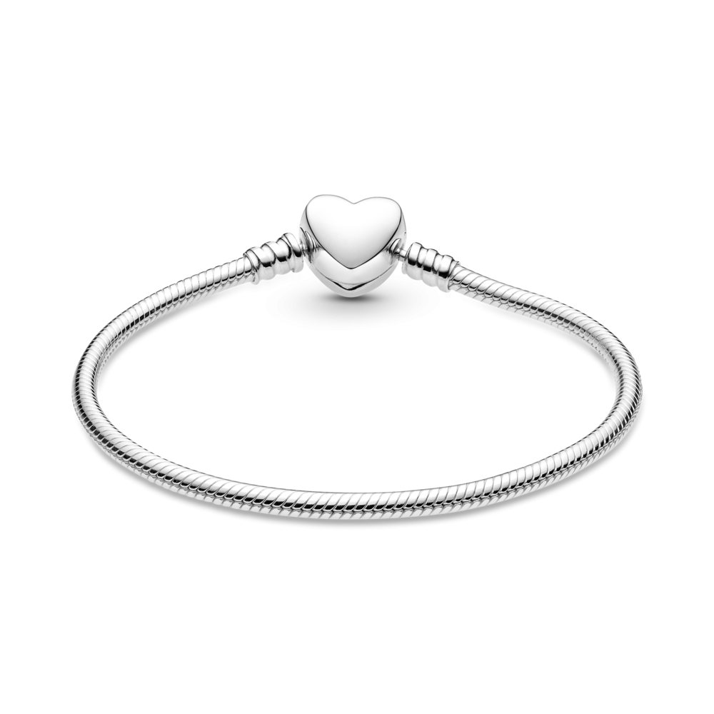 Snake chain sterling silver bracelet with engravable heart clasp