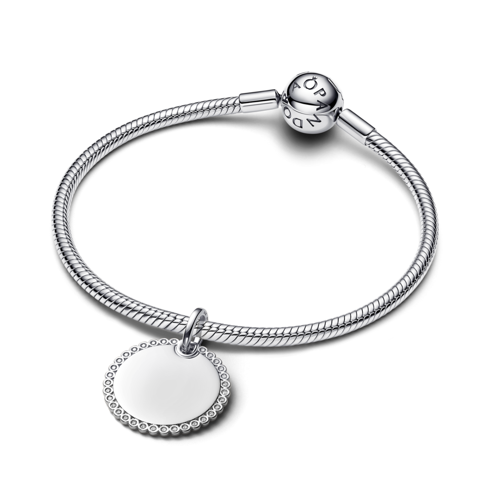 Engravable round sterling silver pendant with clear cubic zirconia