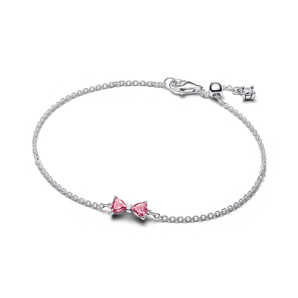 Bow sterling silver bracelet with fancy pink and clear cubic zirconia Bow sterling silver bracelet with fancy pink and clear cubic zirconia