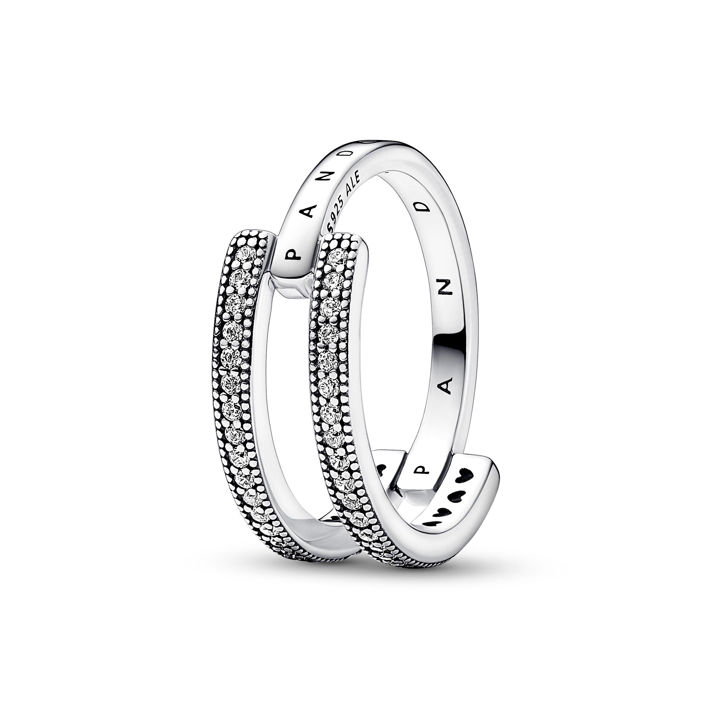 Серебряное кольцо PANDORA с логотипом и прозрачным кубическим цирконием