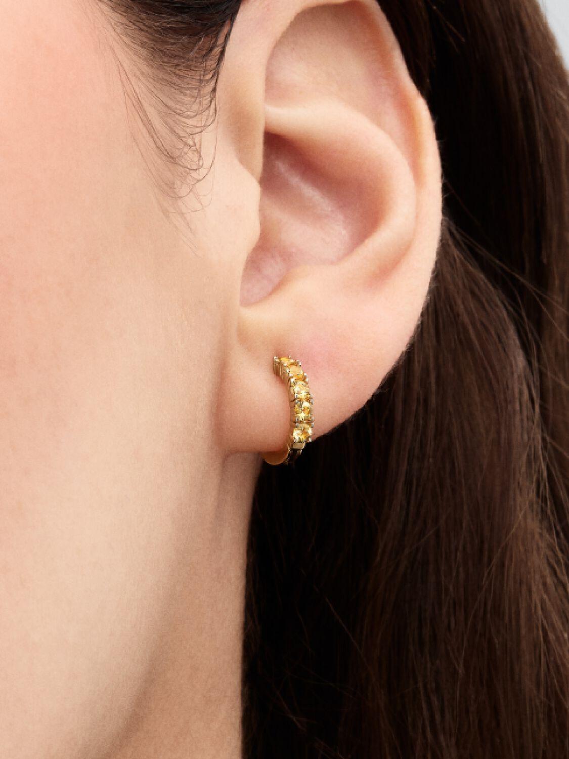 14k gold-plated huggie earrings with vibrant yellow crystal