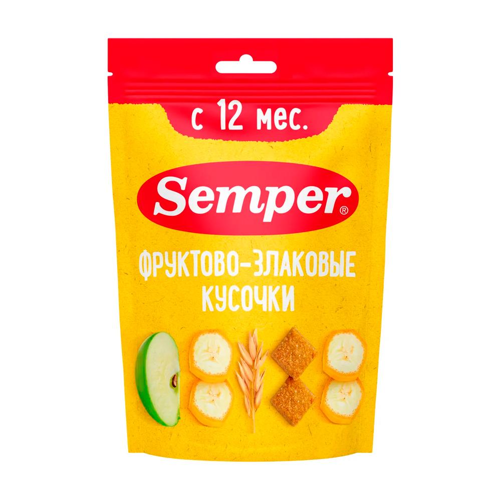 Фруктово-злаковые кусочки Semper банан и яблоко 12м+