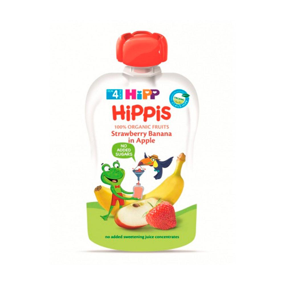 Пюре HiPP из земляники бананов яблок 4м+ 100 гр