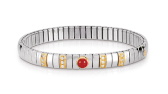 EXTENSION N.Y bracelet (S) in stainless steel with 18k gold, Cubic Zirconia and stones (CORAL)