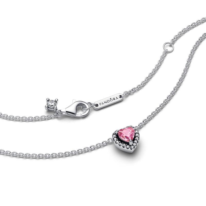 Heart sterling silver collier with fancy pink and clear cubic zirconia
