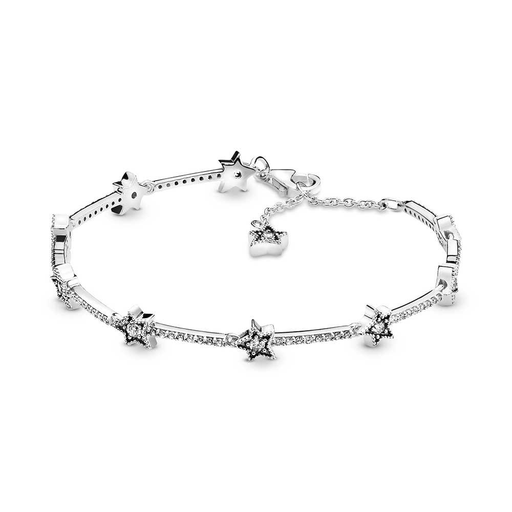 Star sterling silver bracelet with clear cubic zirconia