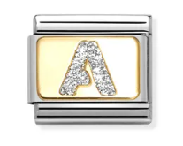 Composable Classic GLITTER LETTER steel, enamel and 18k gold (A)