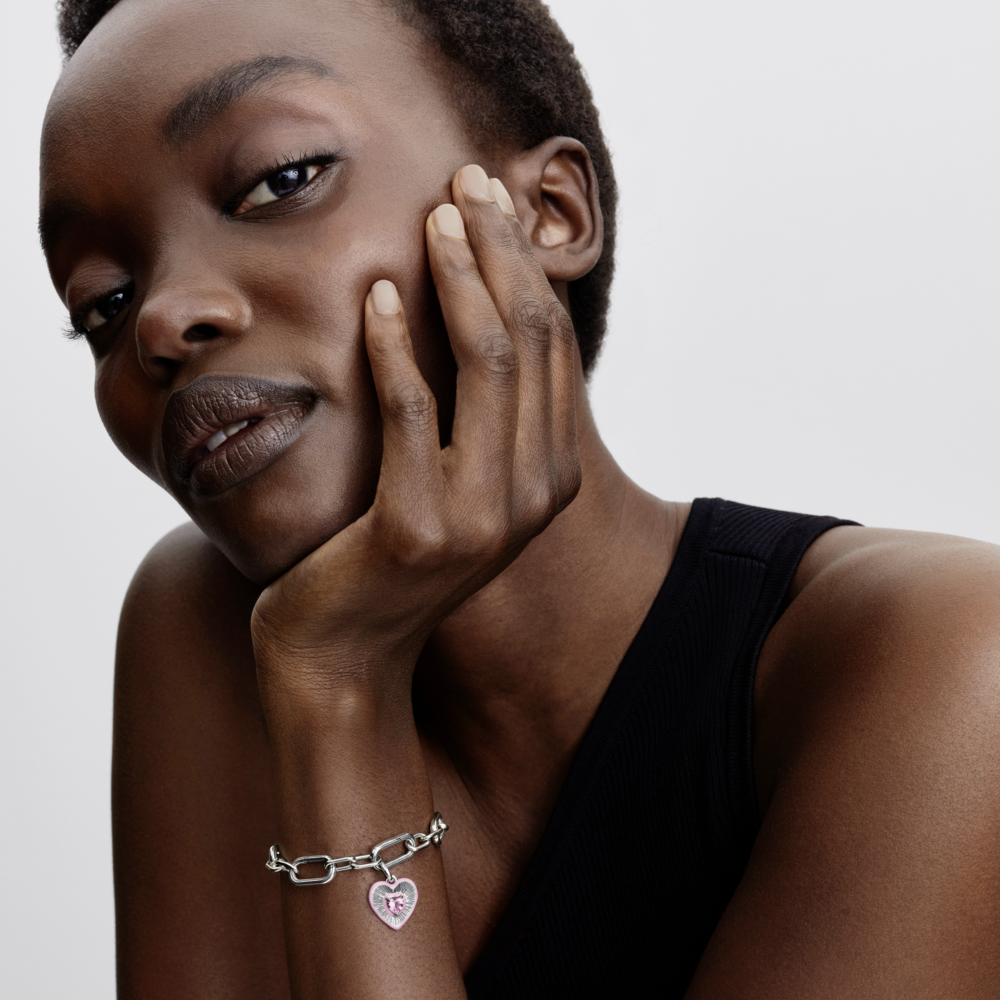 Heart sterling silver medallion with orchid pink crystal and pink enamel Heart sterling silver medallion with orchid pink crystal and pink enamel