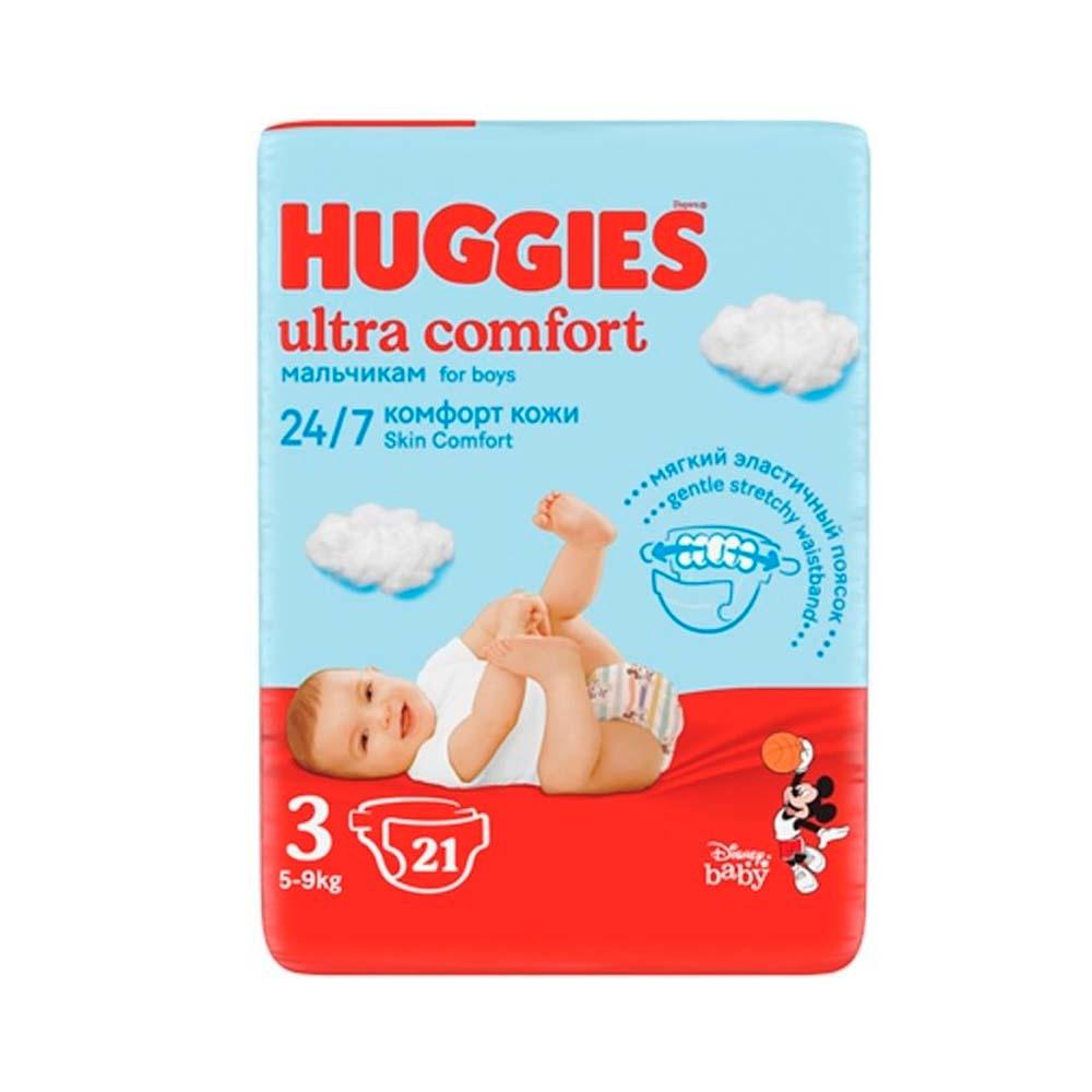 Подгузники Huggies Ultra Comfort для мальчиков размер 3 5-9 кг 21 шт