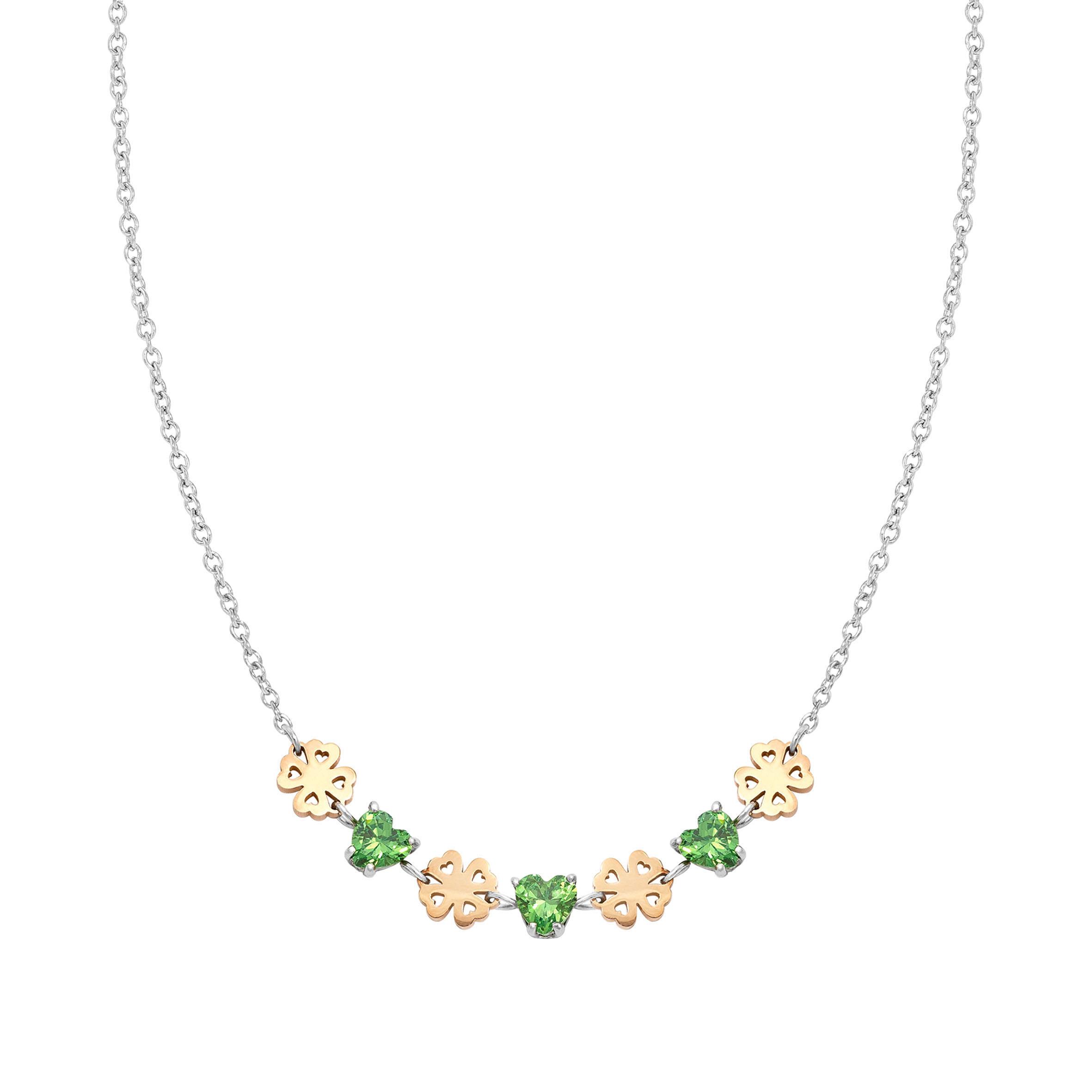 PRINCIPESSINA necklace in steel with BI-TONE fin, and cubic zirconia (006_four-leaf clover)