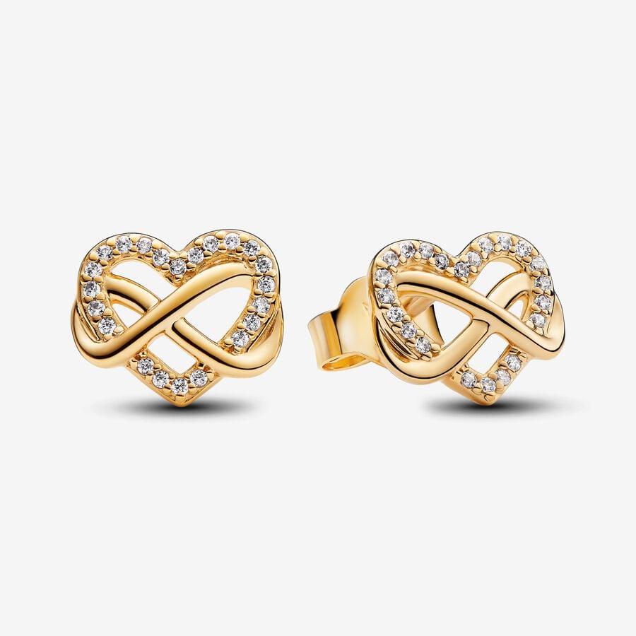 Серьги-гвоздики Infinity Heart с покрытием из 14-каратного золота и прозрачным фианитом