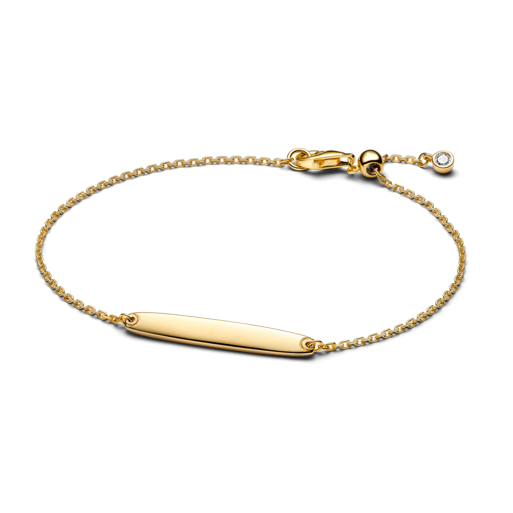 Engravable 14k gold-plated bar bracelet with clear cubic zirconia