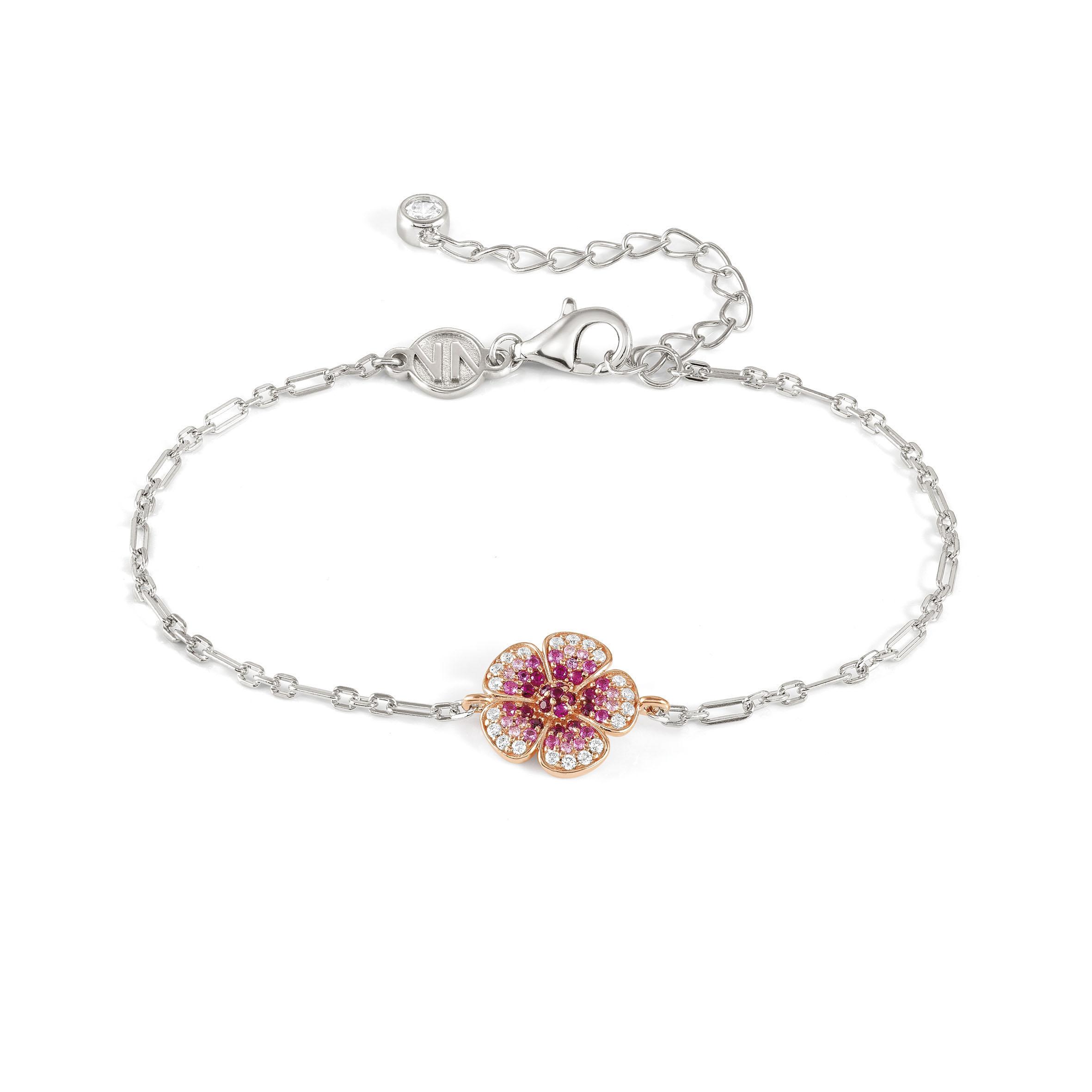CRYSALIS bracelet in 925 sterling silver BI-TONE fin, and cz (010_Flower)