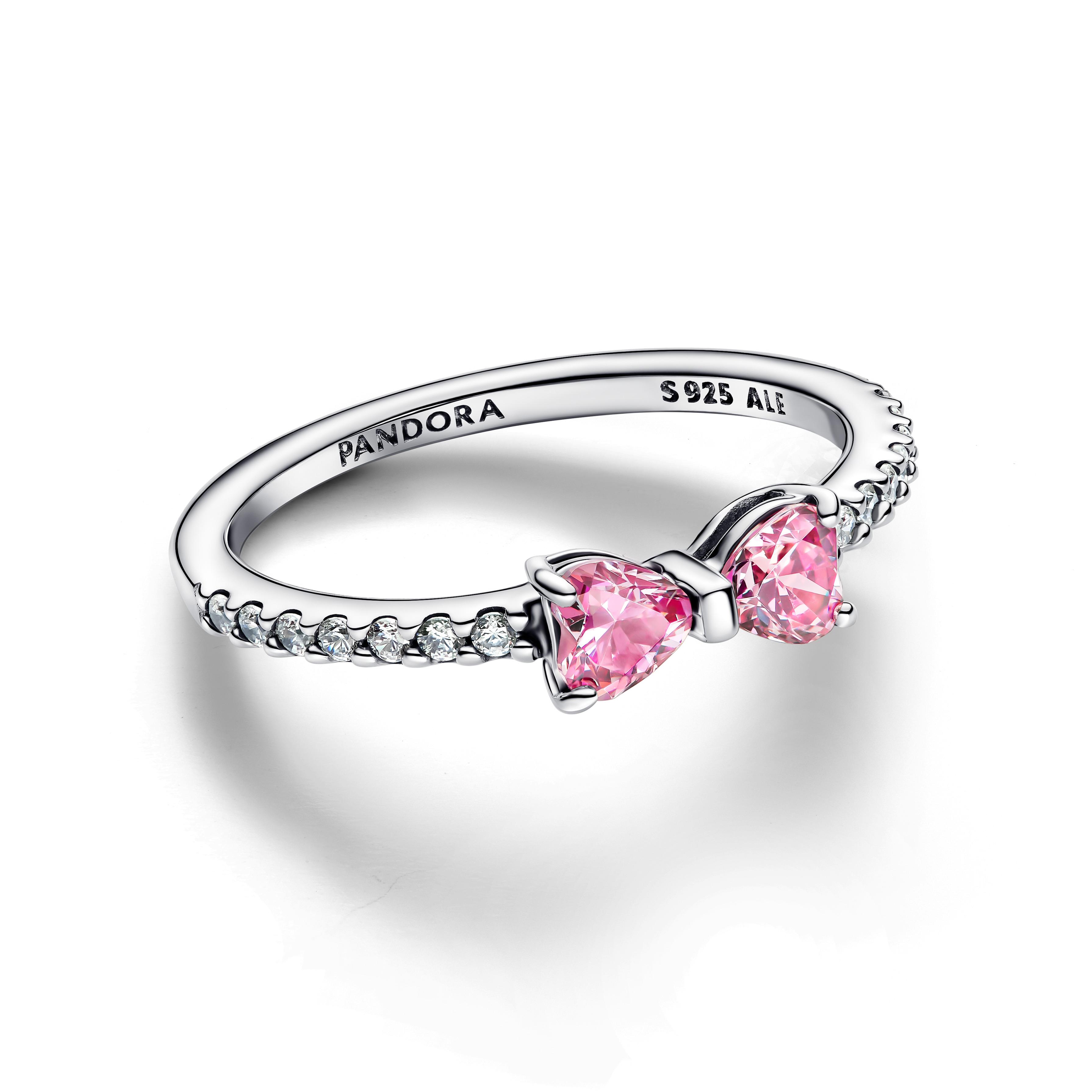 Bow sterling silver ring with fancy pink and clear cubic zirconia