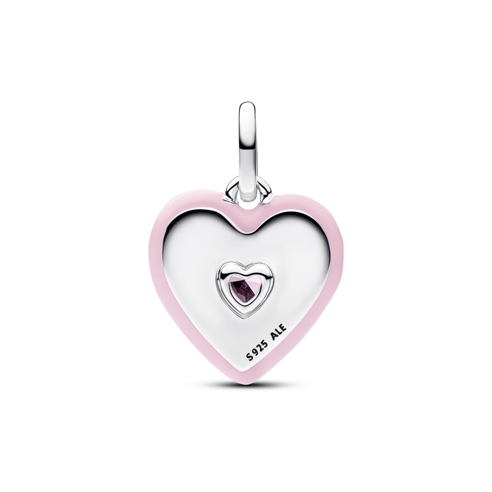 Heart sterling silver medallion with orchid pink crystal and pink enamel Heart sterling silver medallion with orchid pink crystal and pink enamel