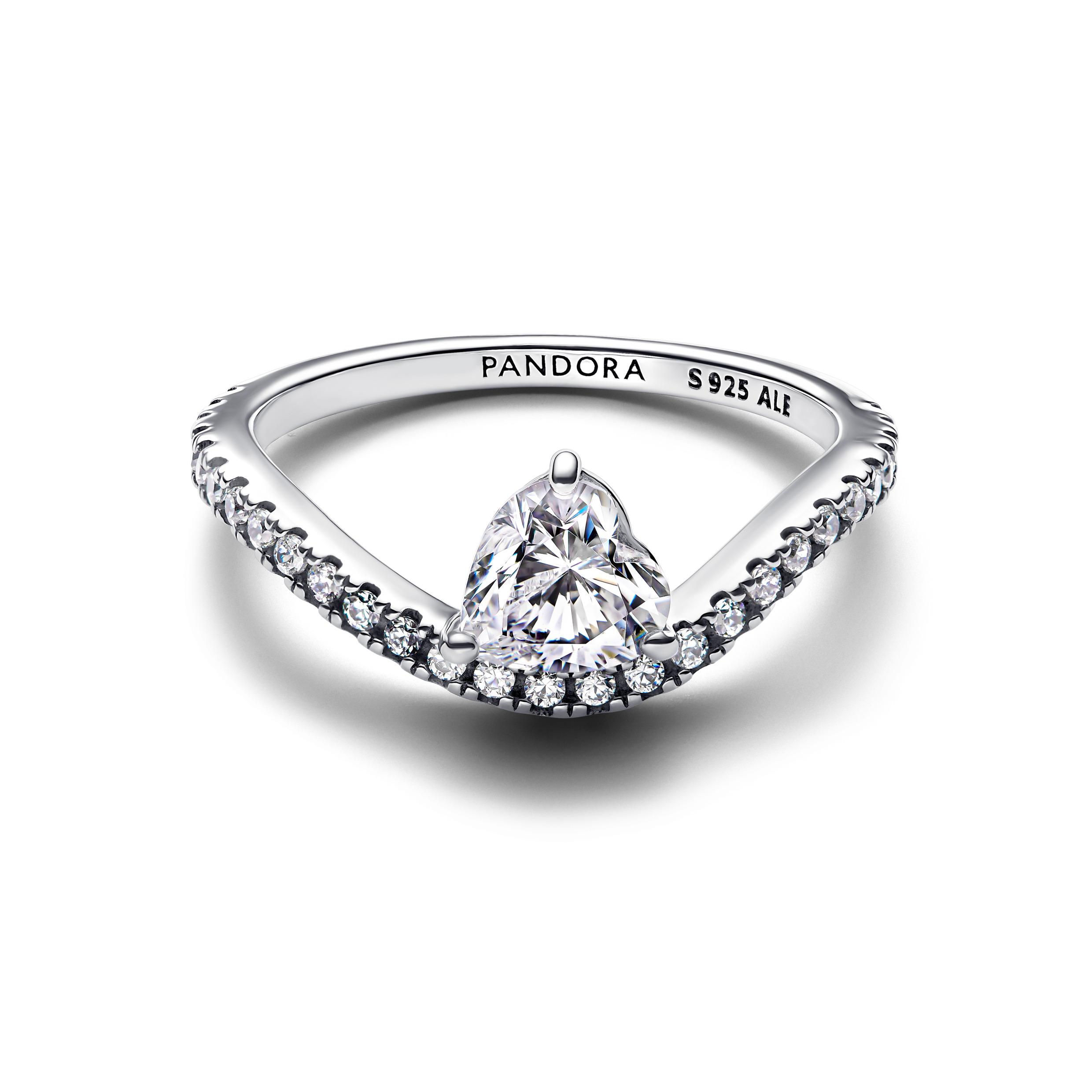 Wave heart sterling silver ring with clear cubic zirconia