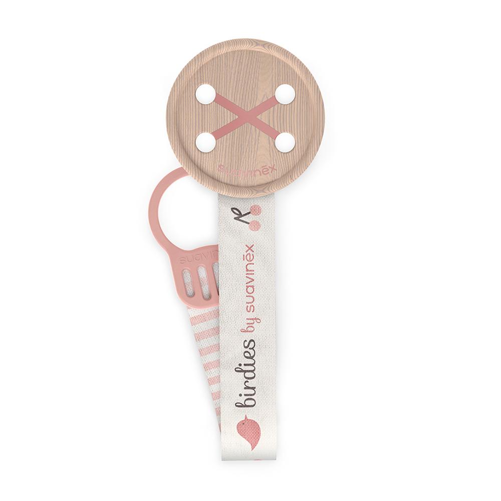 Ленточный держатель для пустышки Suavinex Birdies розовый