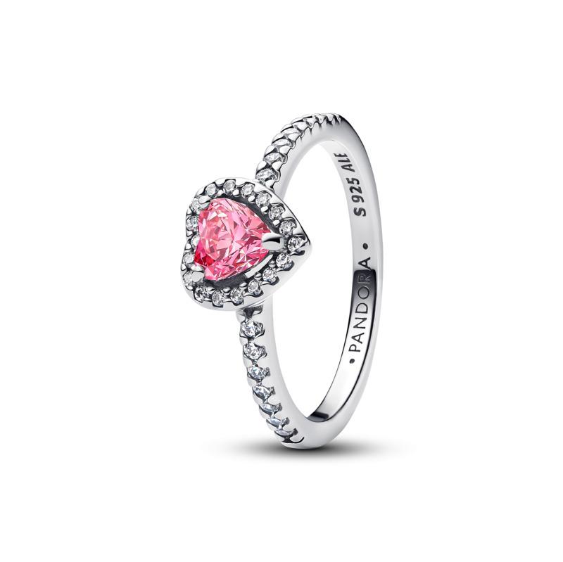 Heart sterling silver ring with fancy pink and clear cubic zirconia