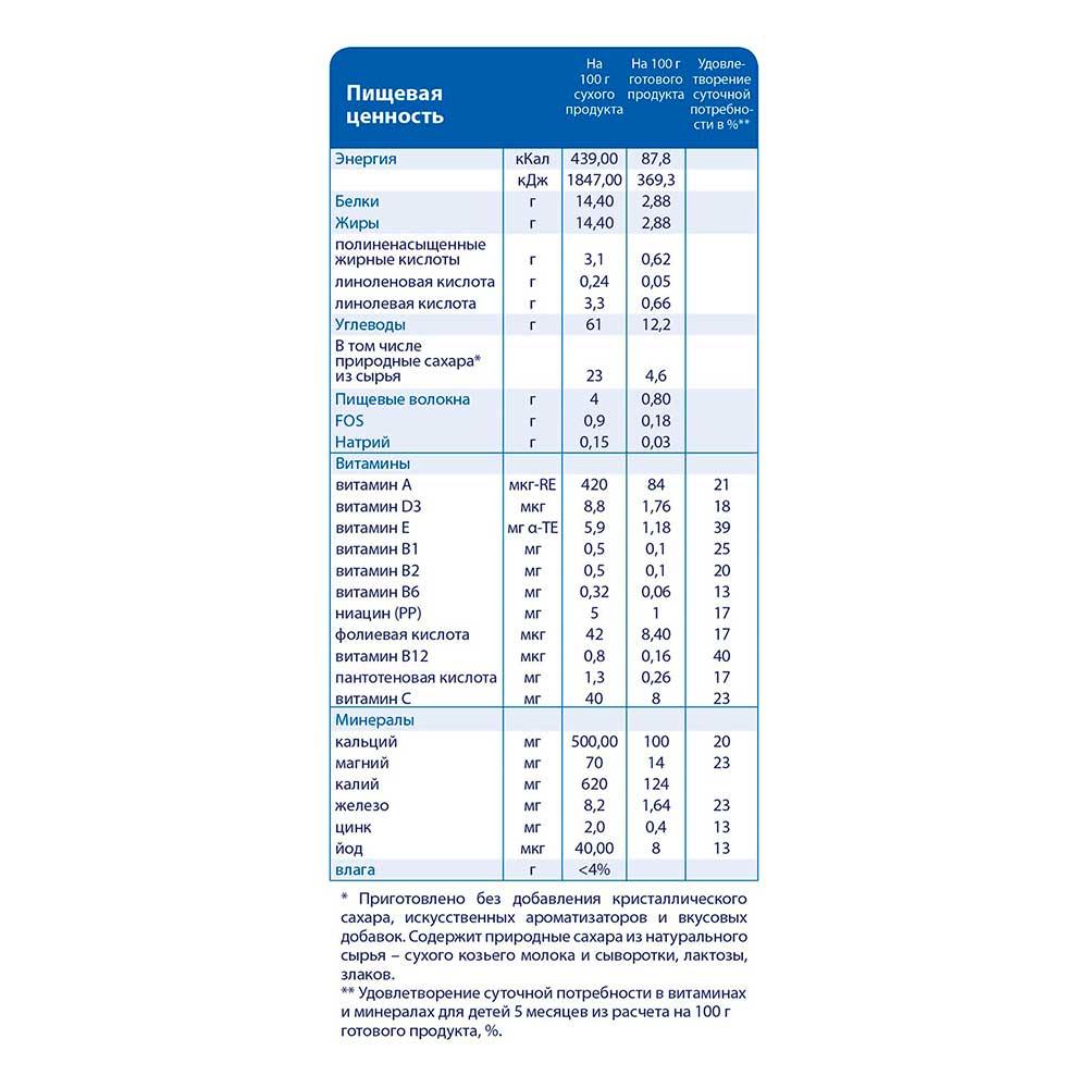 Каша Kabrita на козьем молоке овсяная 5м+ 180 гр