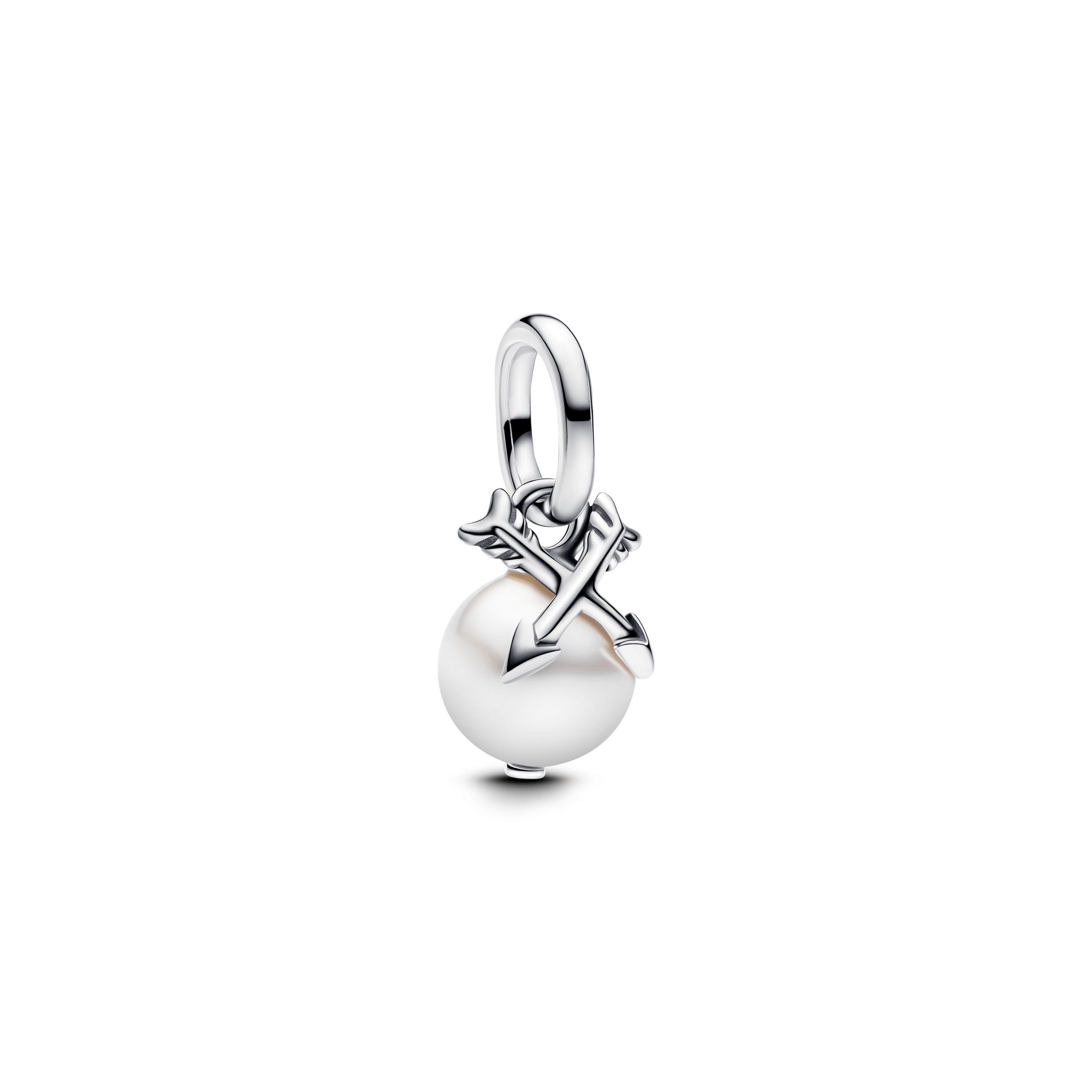 Crossing arrows sterling silver mini dangle with white lacquered artificial pearl
