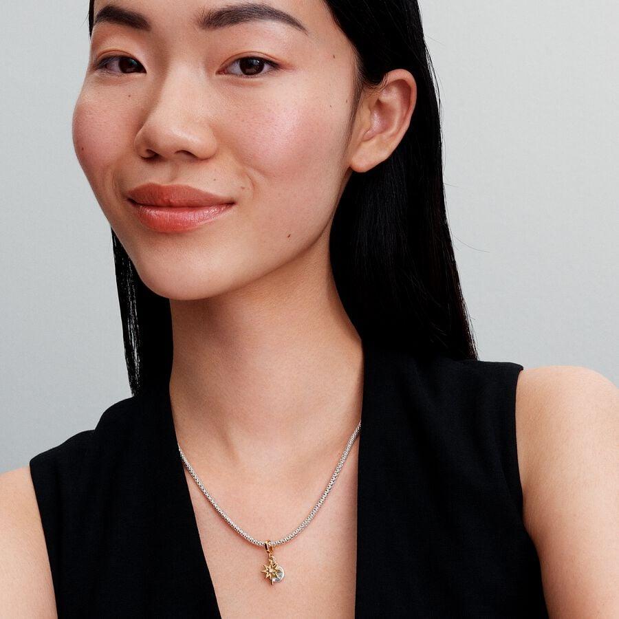 Engravable star sterling silver and 14k gold plated double dangle with 0.016 ct TW G-I VS2+ round brilliant lab-grown diamond