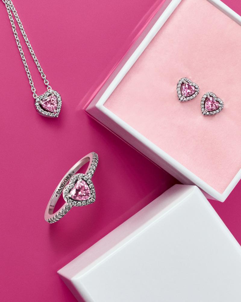 Heart sterling silver ring with fancy pink and clear cubic zirconia