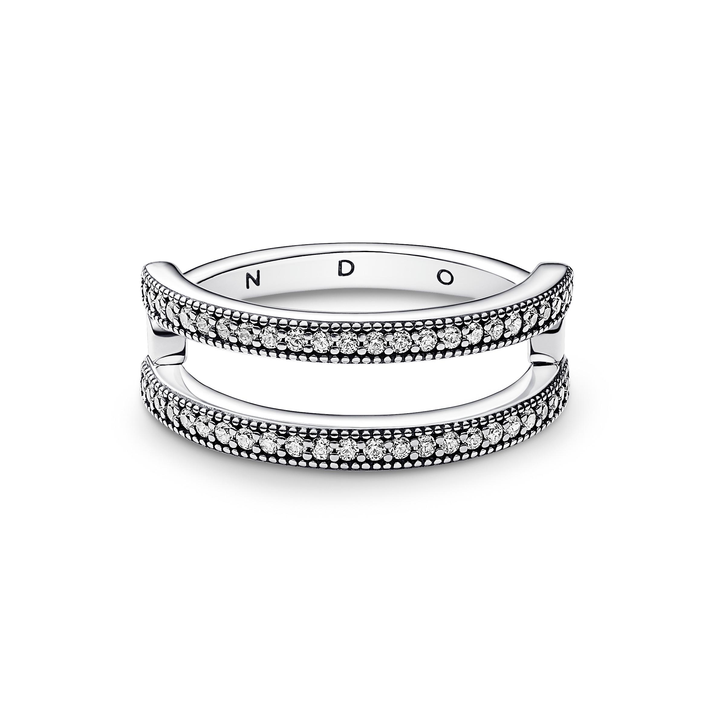 Серебряное кольцо PANDORA с логотипом и прозрачным кубическим цирконием