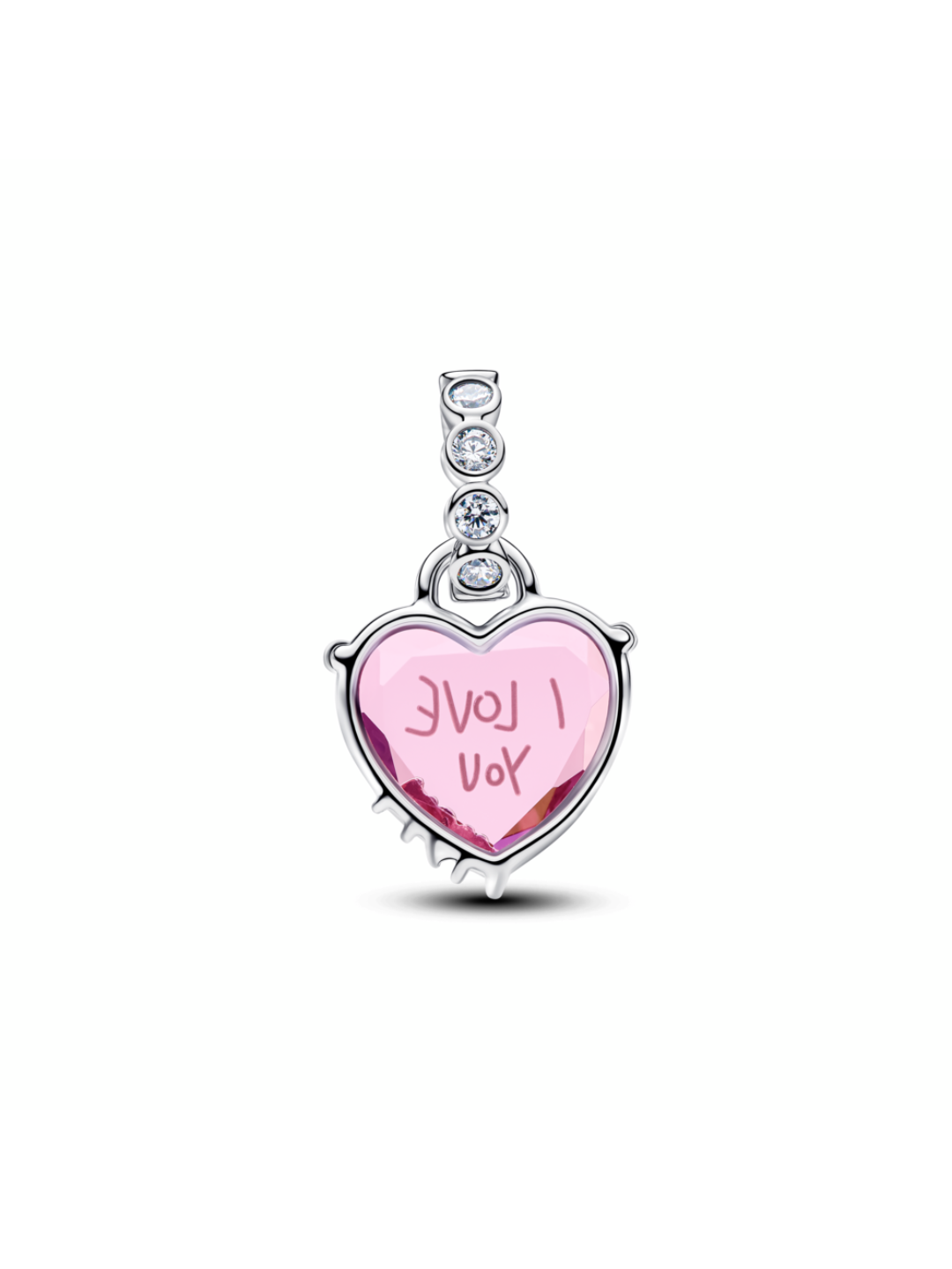 Heart sterling silver dangle with pink and clear cubic zirconia