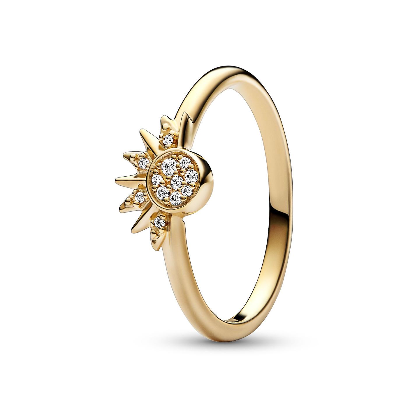 Celestial sun 14k gold-plated ring with clear cubic zirconia
