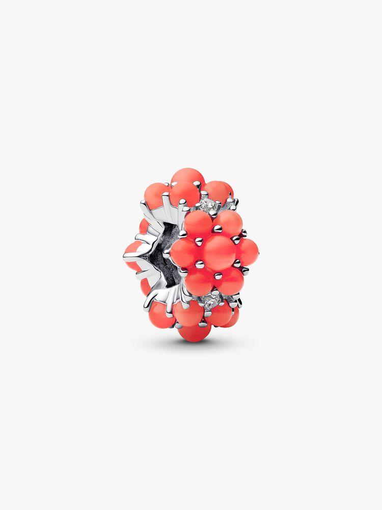 Sterling silver charm with clear cubic zirconia and imitation coral