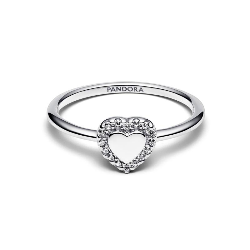 Engravable heart sterling silver ring with clear cubic zirconia