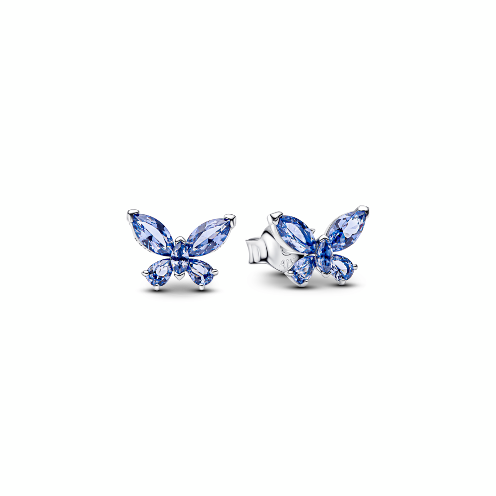 Butterfly sterling silver stud earrings with cornflower blue crystal Butterfly sterling silver stud earrings with cornflower blue crystal